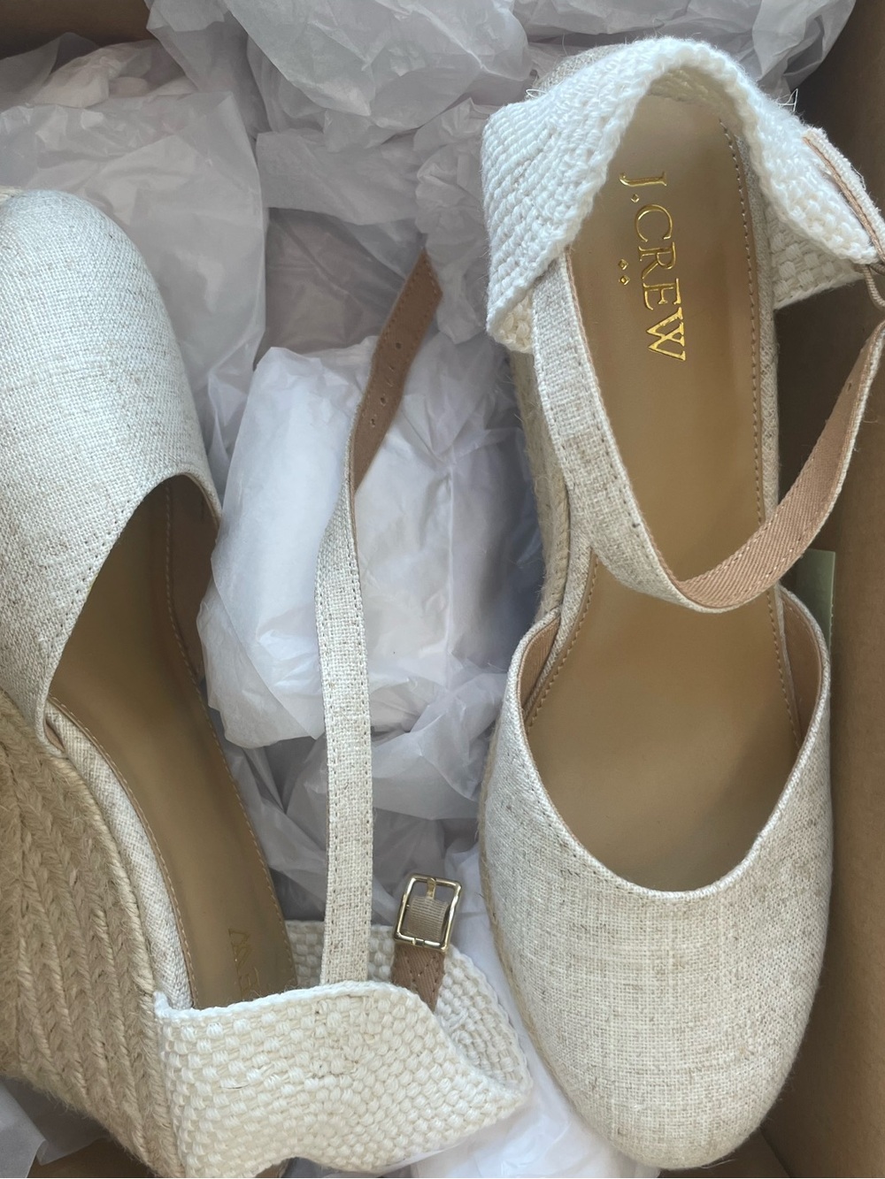 J. Crew Cream Espadrille Ankle-Strap Wedge Sandals Brand New in Box Size 7.5